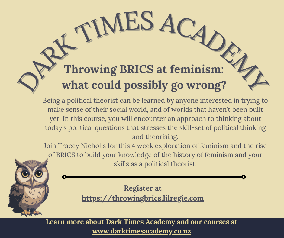 Being a political theorist can be learned by anyone interested in trying to make sense of their social world, and of worlds that haven’t been built yet. In this course, you will encounter an approach to thinking about today’s political questions that stresses the skill-set of political thinking and theorising.
Join Tracey Nicholls for this 4 week exploration of feminism and the rise of BRICS to build your knowledge of  the history of feminism and your skills as a political theorist.
