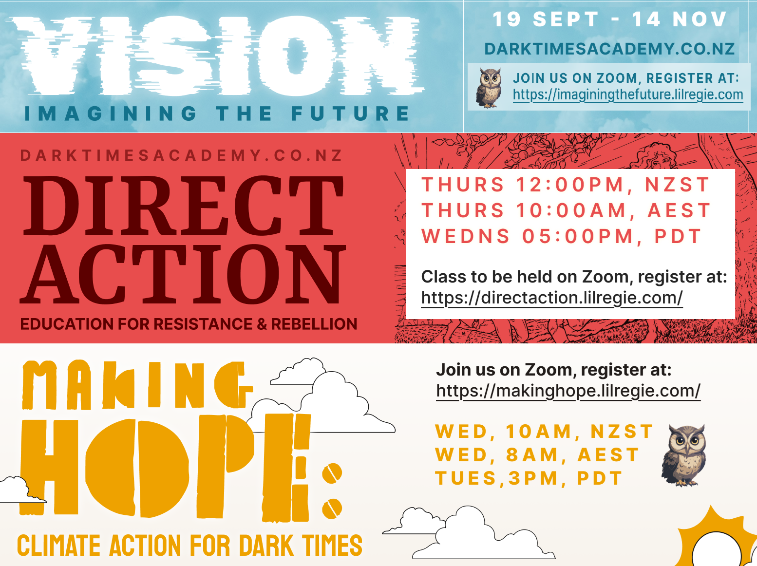 MEDIA RELEASE: New courses from Dark Times Academy to focus on climate action, practical activism, and creating vision